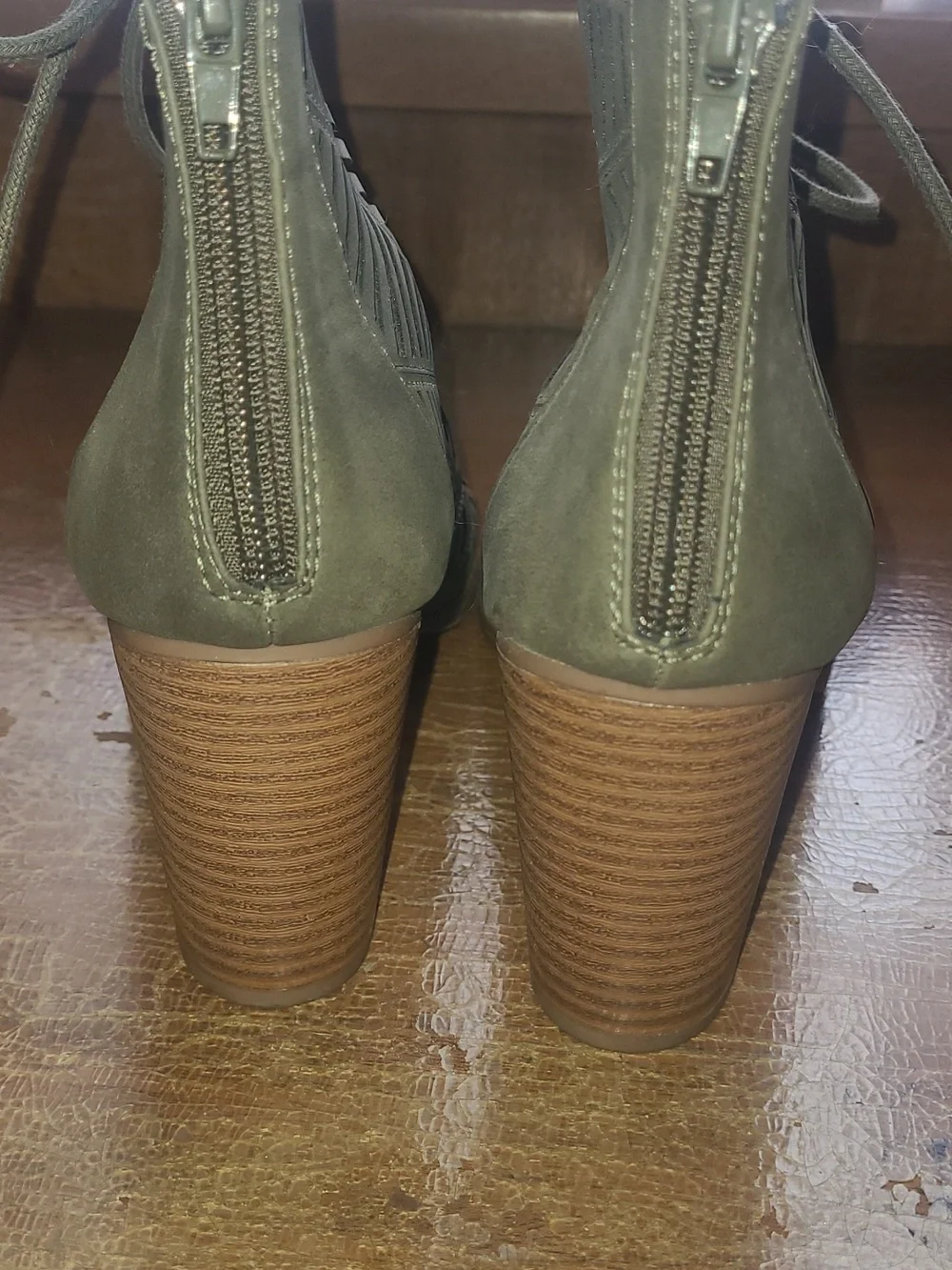 George Women’s Olive Open Toe Cutout Lace-Up Block Heel Booties - Picture 3 of 4